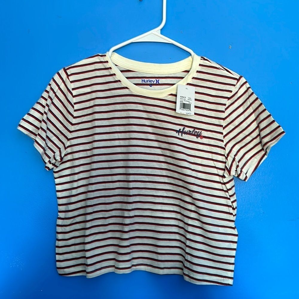 Hurley Red Blue Beige Striped Short Sleeve T-Shirt Size M Kids Casual Tee